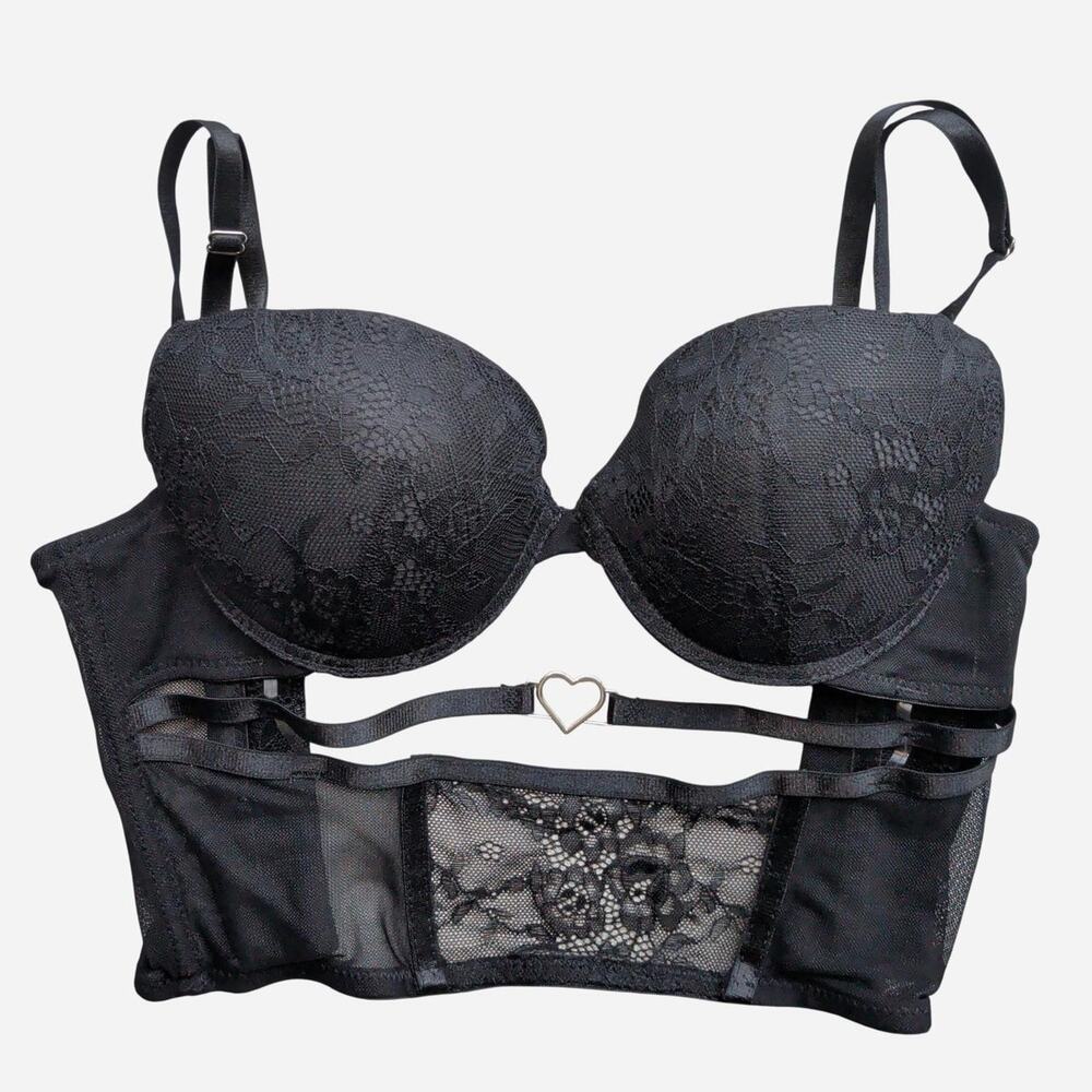 Iconic Gothic Spencers Gifts Lacey Corset with Silver Heart Design